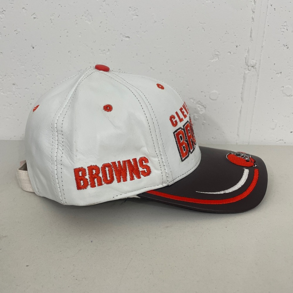 VTG Reebok Cleveland Browns Leather Hook & Loop Hat Cap Helmet NFL Made in USA - Picture 2 of 7